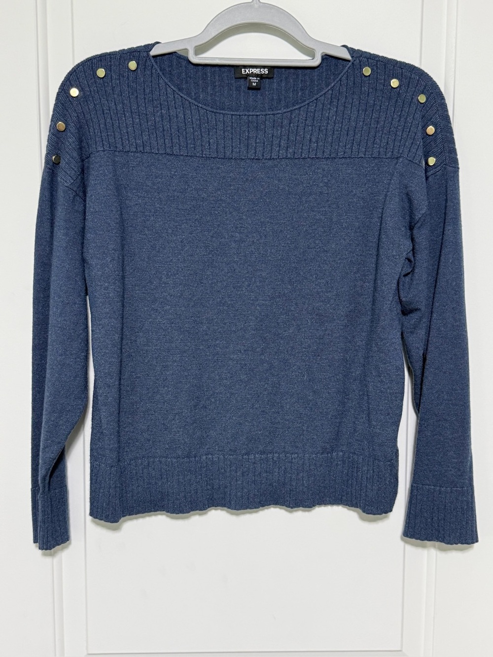 Express Women's Navy Button-Shoulder Knit Sweater